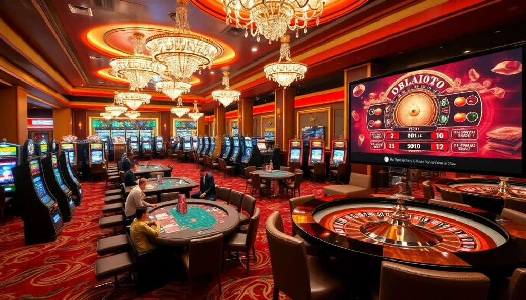 Rasakan sensasi obraltoto dengan mesin slot yang penuh warna dan pemain yang antusias di kasino mewah.