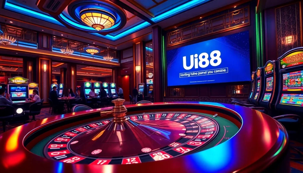UU88 casino scene with vibrant roulette table and excited players enjoying gambling