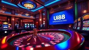 UU88 casino scene with vibrant roulette table and excited players enjoying gambling