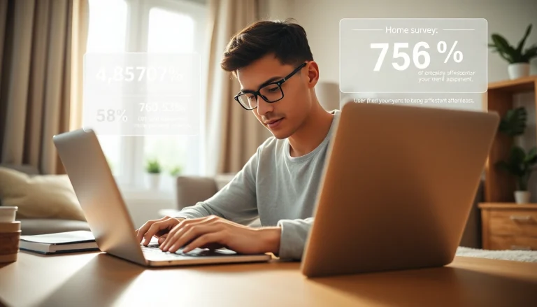 Earn money by participating in surveys via https://enqueteplein.nl, showcasing a user engaged with the survey process.