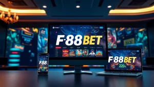F88BET online betting platform interface showcasing games and features in a luxurious environment.