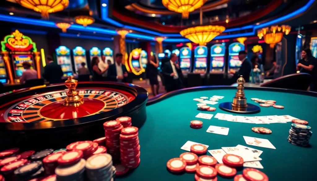 Experience the thrill of gambling with new66 at a vibrant casino scene filled with poker and roulette action.