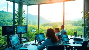 Smart and eco-friendly crypto mining app technology in action, showcasing a collaborative workspace.