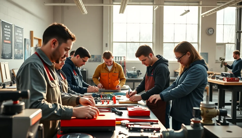 Students learning practical skills at a Trade School In Tennessee classroom with modern equipment.