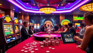 Thabet players engaging with vibrant casino games and online gambling interfaces.