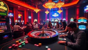 Babu88 casino players enjoying intense gaming action at a roulette table with vibrant poker chips.