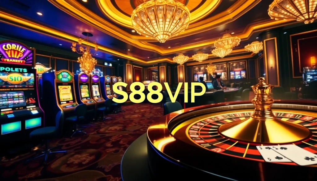 S88VIP offers an exhilarating casino experience with vibrant slot machines and a spinning roulette wheel.