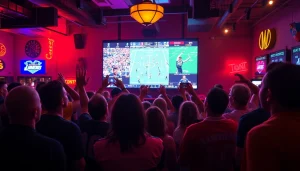 Engaging scene of sports betting in Georgia with fans cheering on live sports events.