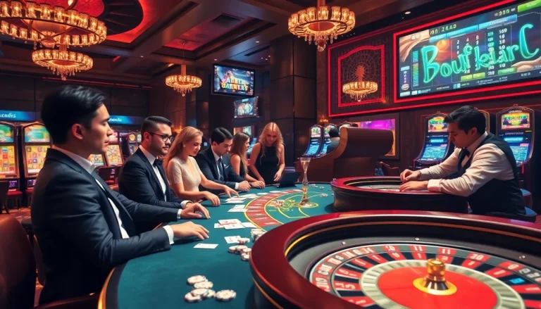 Players enjoying games at the S8 casino, showcasing excitement and luxury in a vibrant atmosphere.