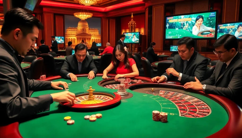 Experience thrilling gameplay at god55 việt nam casino with professionals engaged at poker tables.