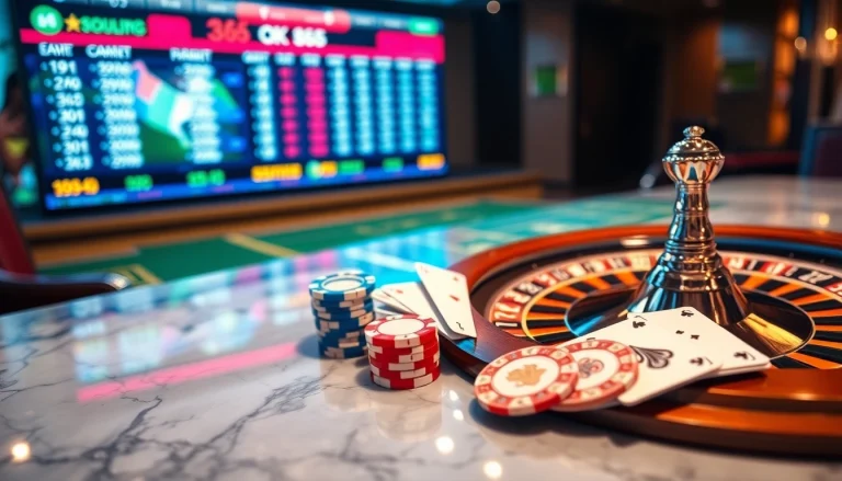 Engaging players at Nhà cái OK365 with vibrant casino elements and online betting excitement.