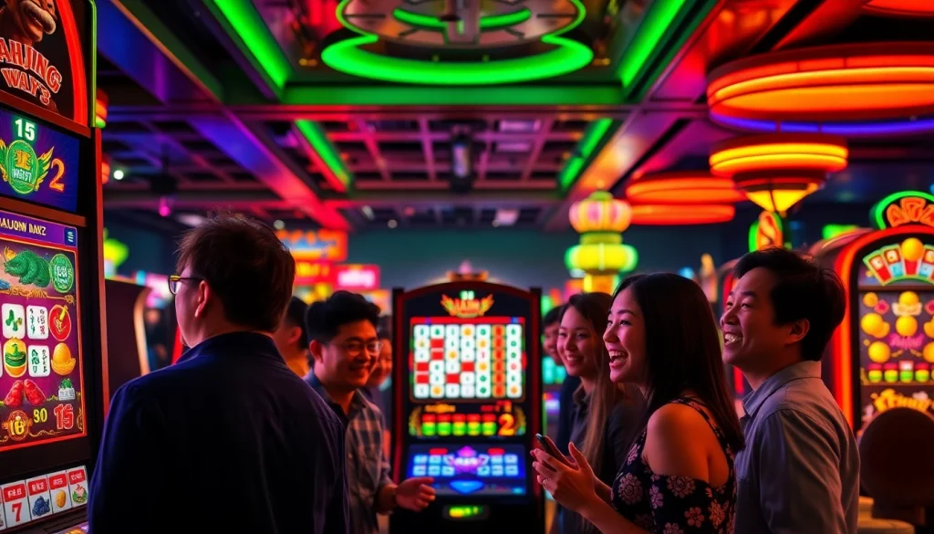 Main game display dari mahjong ways 2 dengan pemain yang bersemangat di kasino.