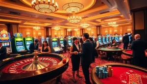 Experience the excitement of gambling at VUA99 casino with vibrant gaming tables and colorful chips.