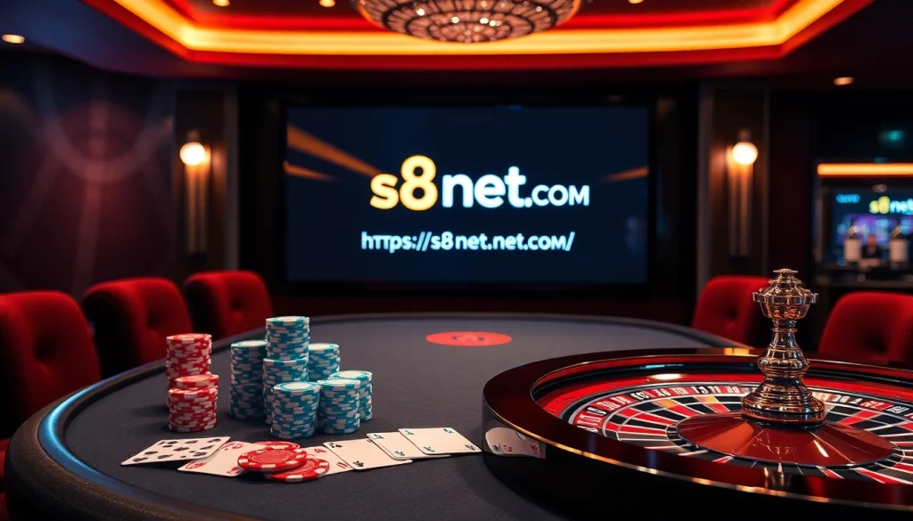Experience the thrilling action at https://s8net.com/ with high-stakes poker and roulette in a luxurious casino.