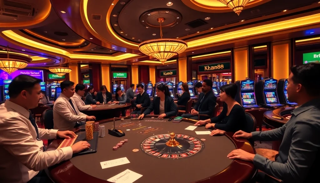 Khela88 Bangladesh players engage in thrilling casino games at an elegant gaming table.