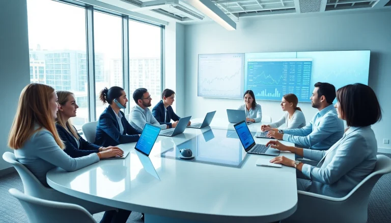 Professionals collaborating in a modern financial tech office, focusing on BOX138 strategies.