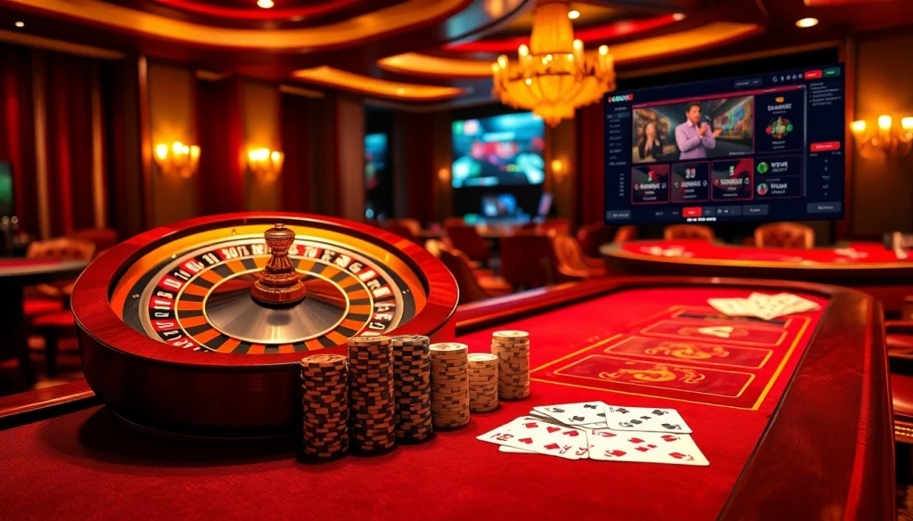 Engaging players at the roulette table in a luxurious casino setting while exploring https://lc88tv.com/.
