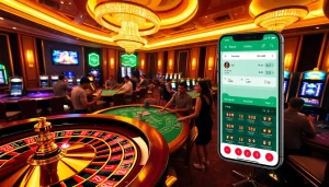 Khela88 Bangladesh players enjoying a vibrant casino atmosphere with slot machines and betting tables.