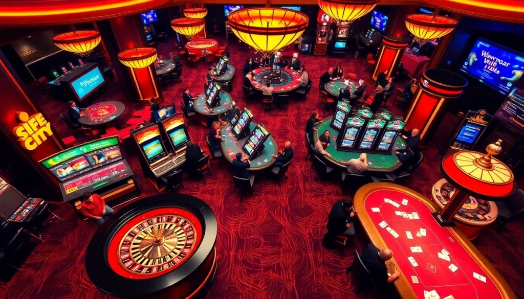 Experience the excitement of netwin with players at roulette and poker tables in a luxurious casino setting.