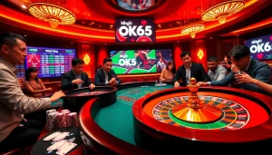 Engaging players at Nhà cái OK365 enjoying a thrilling casino environment with poker and roulette.