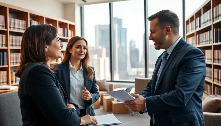 Eminent domain lawyer advising clients in a modern office, reflecting professionalism and expertise.