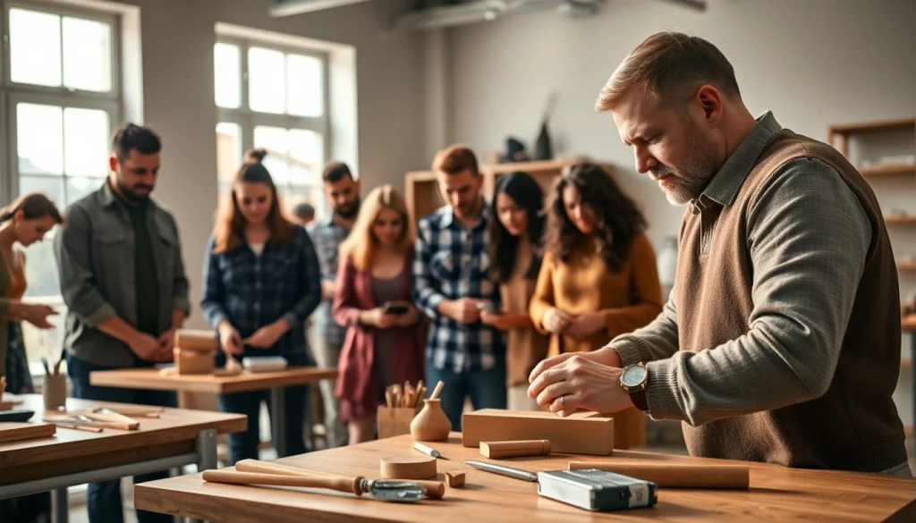 Engaged students in craft training Colorado learning hands-on techniques from an instructor.