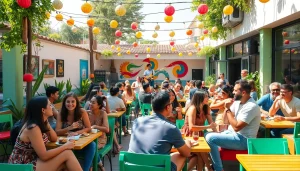 Experience the best places to hang out near me with friends enjoying lively outdoor spaces.