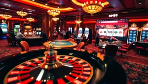 Exciting gambling action at Nhà cái MM88's vibrant casino scene with roulette and poker.