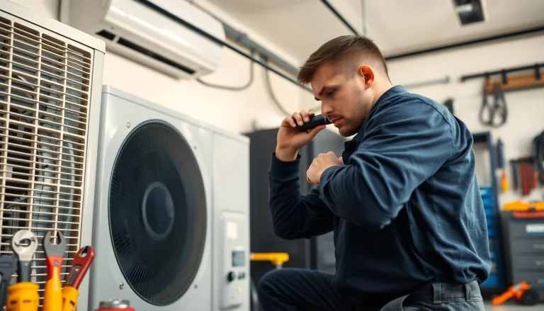 Expert ac repair phoenix az professional working diligently on a home air conditioning unit.