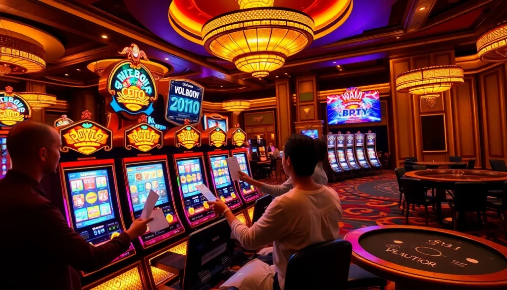 Exciting scene of slot machines celebrating Slot Gacor Hari ini with players winning big.