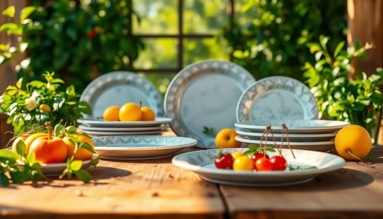 Showcasing eco friendly disposable plates beautifully styled with fresh fruits, emphasizing sustainability.