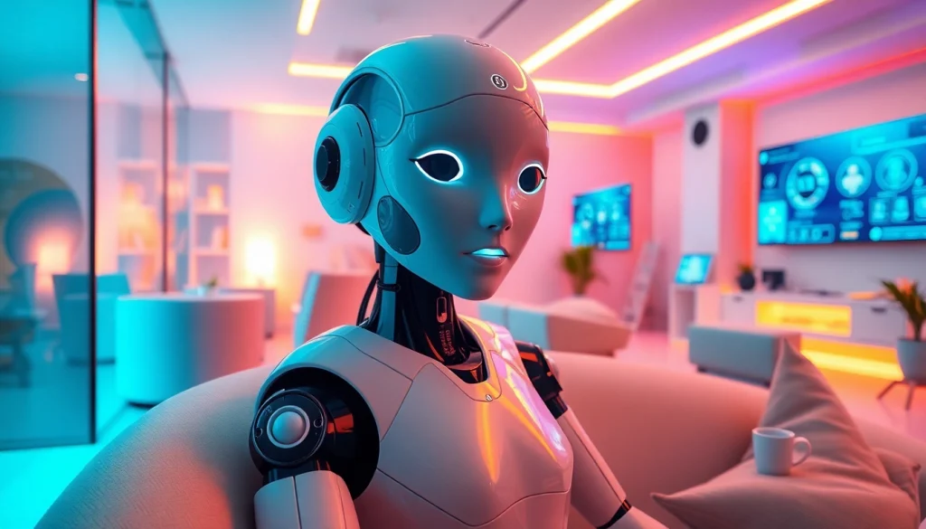 AI sex companion in a cozy, modern setting, inviting intimacy.