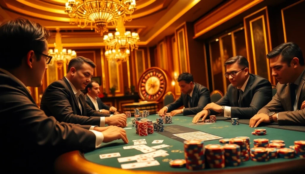 Gamblers engaging in a high-stakes game at KKWIN, showcasing excitement and professionalism in poker.