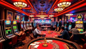 Exciting gaming floor capturing the vibrant action of obraltoto slots and poker tables.