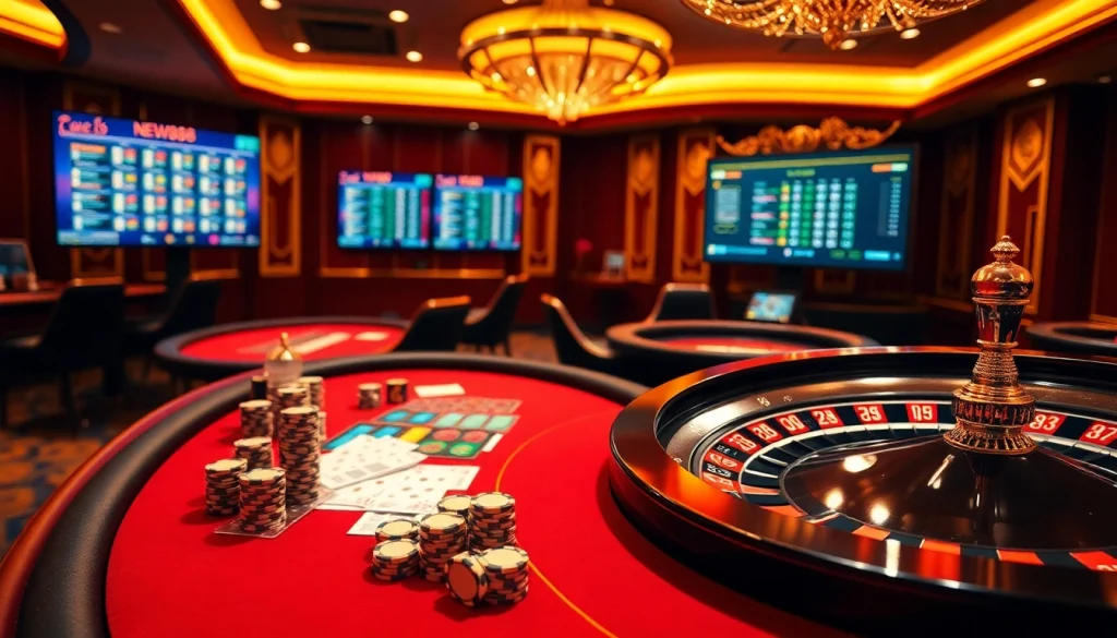 Experience the thrilling excitement of Nhà cái NEW88 with vibrant casino elements including betting slips and poker chips.