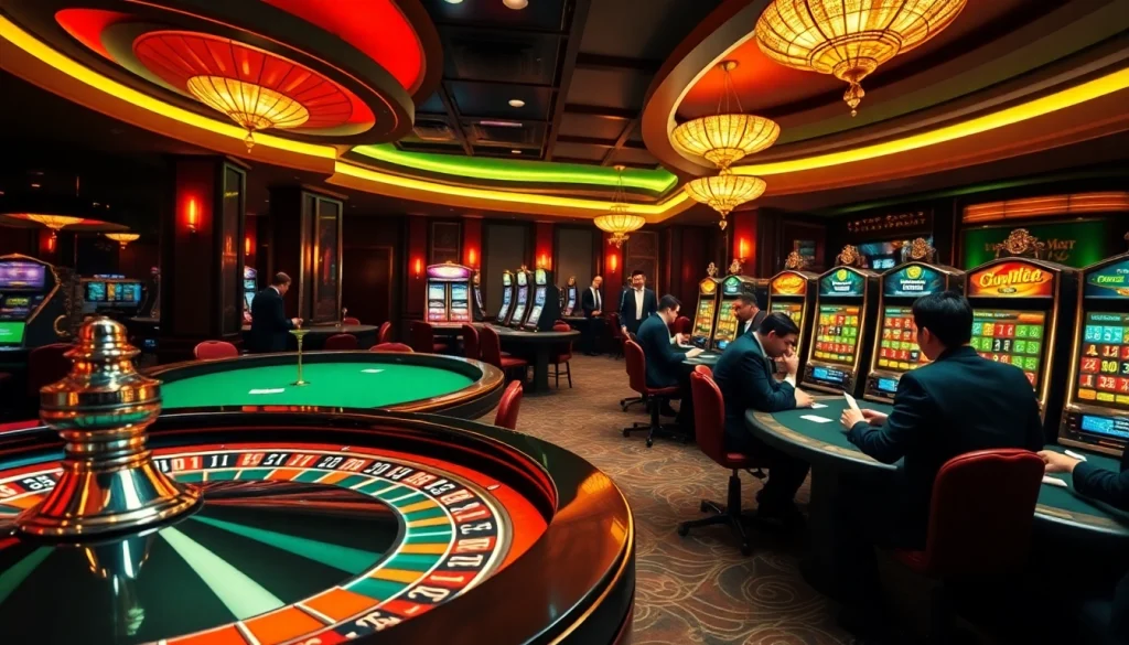 Experience the excitement of sinbet.ink with vibrant casino games and players enjoying their favorite gambling activities.