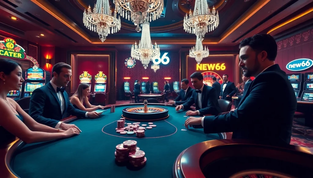 Exciting poker action at a luxurious casino featuring the new66 gaming platform.