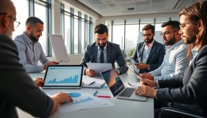 VAT Services in UAE office scene showcasing professionals reviewing financial documents and tax compliance charts.