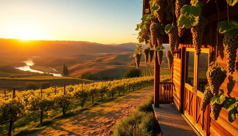 View of Clarksburg CA vineyards with sunset hues and river views, showcasing the area's charm.