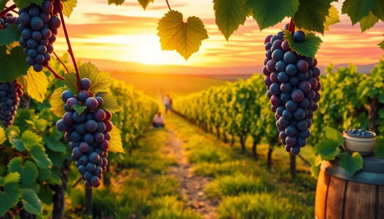 Experience exquisite moments at Clarksburg wineries with a serene vineyard landscape and ripe grapes.