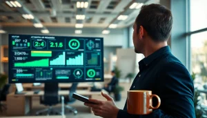 Engaging human interface with AI showcasing dynamic interaction in a modern workspace.