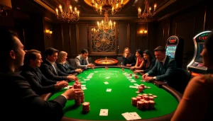 Players celebrating wins at the poker table showcasing excitement in the luxurious environment of https://bl555.direct/.