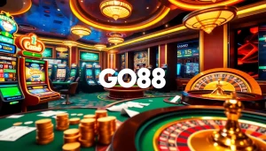 Experience high-stakes action at GO88, showcasing vibrant casino tables and exciting online gaming visuals.