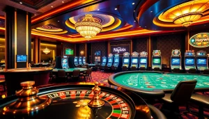 Experience the thrill of the casino with Haywin-themed gaming action featuring roulette and poker tables.