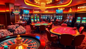 KUWIN casino players enjoying thrilling card games and roulette in a luxurious environment.
