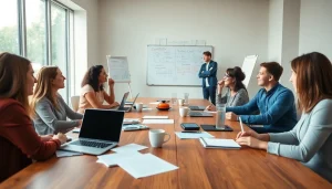 Team engaged in a business coaching service session, fostering collaboration and strategy planning.