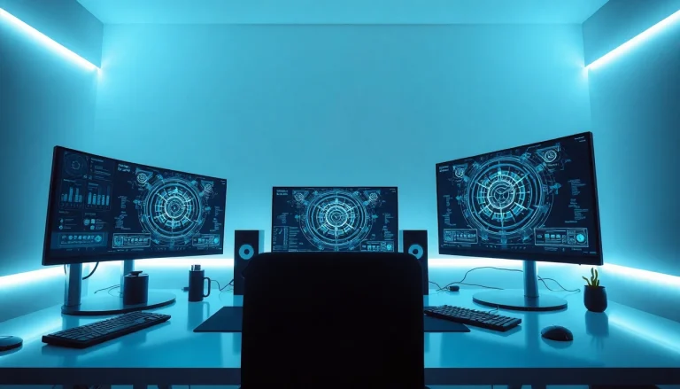 Innovative workspace showcasing NSFW AI technology with sleek designs and ambient lighting