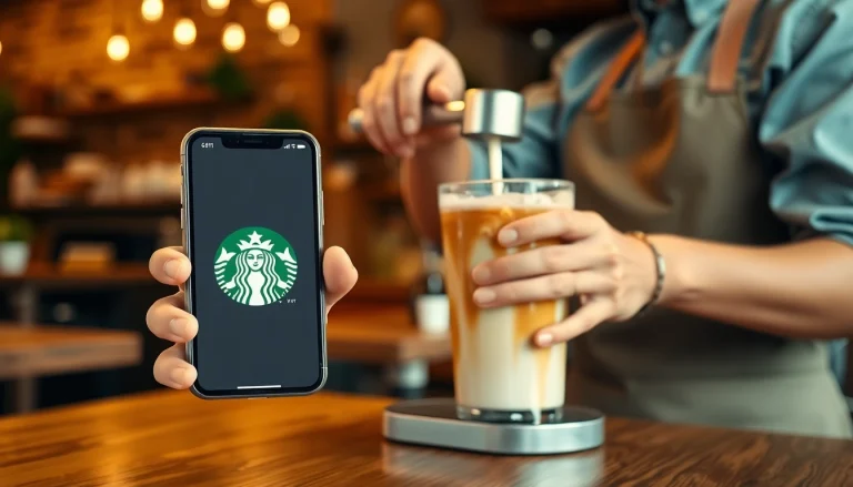 스타벅스 모바일쿠폰을 스마트폰으로 확인하는 바리스타의 모습