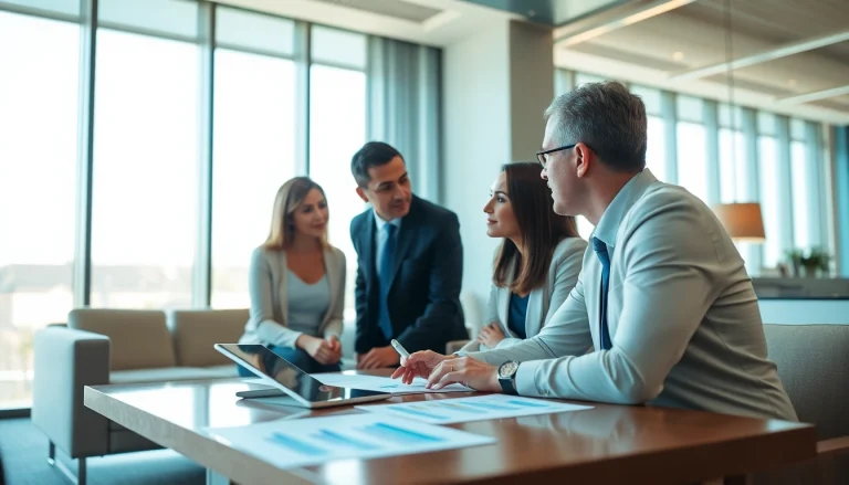 Engaging financial consultant discussing strategies at https://m.check-rates.com in a modern office setting.