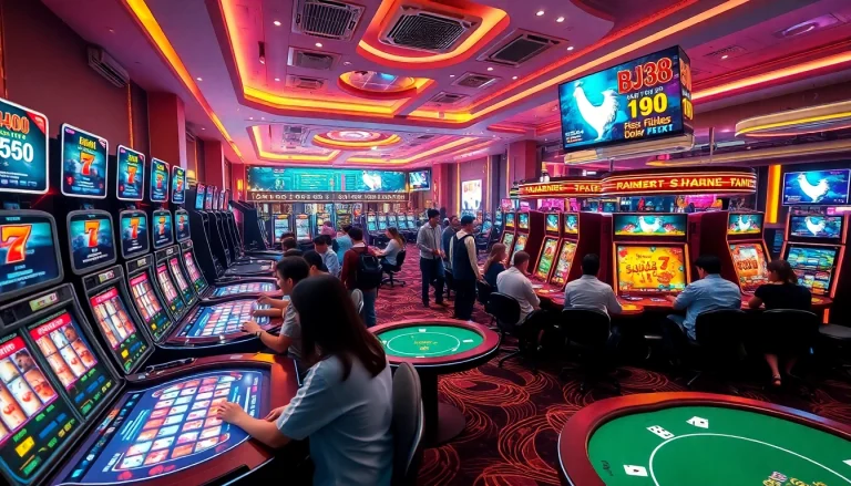 Exciting BJ38 online gaming scene featuring vibrant casino gameplay and cockfighting action.